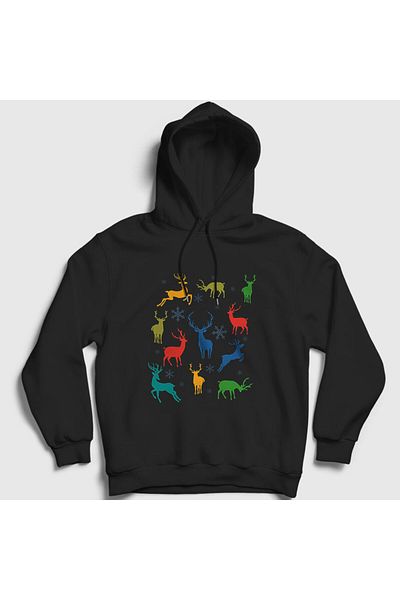 Presmono Унисекс черен суитшърт с качулка Deers Коледа Deers 269507tt