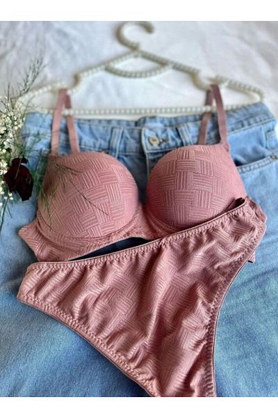 KARAZ Diamond Patterned Underwire Unfilled Bra Set - Powder-85-B