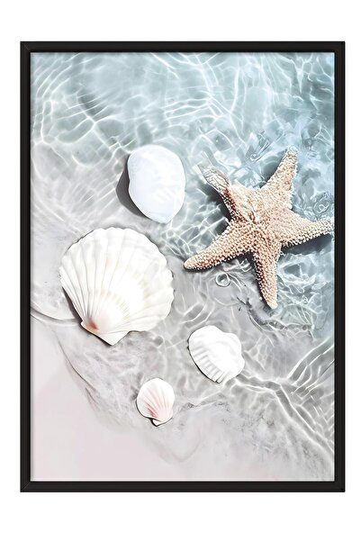 Postifull Tablou înrămat cu stele de mare și scoici, pictură verticală pe perete Seria Comfort NR:108423