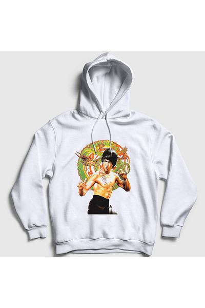 Presmono Φούτερ Unisex White Dragon Bruce Lee με κουκούλα 256767 ττ