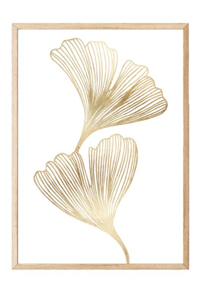Postifull Tablou înrămat cu ginkgo auriu, cadru din lemn și poster, pictură v...