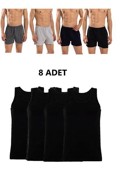 Modaley Giyim 8 Πακέτο ανδρικών χτενισμένων βαμβακερών πετσετών μέσης μπόξερ και εσώρουχα (4 εσώρουχα 4 μπόξερ)