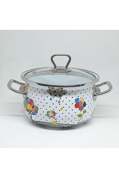 Avşar Enamel House 22 cm Diameter, Vintage Enamel Stove with Steel Handle