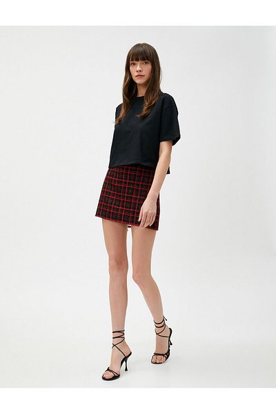 Koton Plaid Mini Tweed Skirt