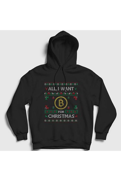 Presmono Унисекс черен суитшърт с качулка Bitcoin за Коледа 269031tt