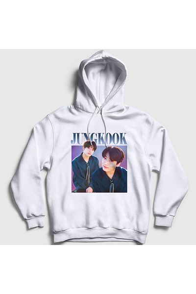 Presmono Unisex Λευκή αφίσα K Pop Jungkook Bts Φούτερ με κουκούλα 272737 ττ