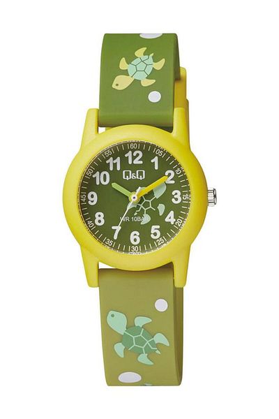 Q&Q Qq Vr99J008Y Plastic Band 10 Bar Waterproof Yellow-Green Kids Wristwatch
