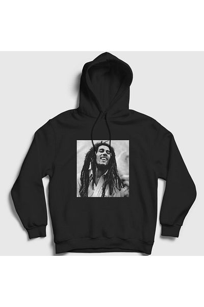 Presmono Φούτερ Unisex Μαύρο Photo Bob Marley με κουκούλα 265538 ττ