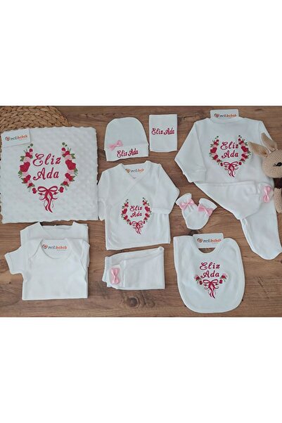 Baby Clime Nakışlı Isimli 10'lu Yenidoğan Hastane Çıkışı Seti - Kurdele Süslü...