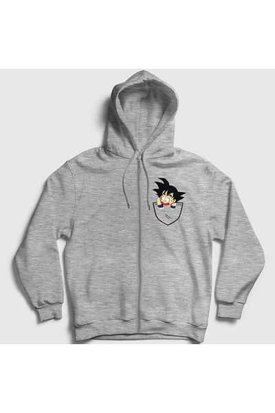 Presmono Φούτερ με κουκούλα με φερμουάρ Unisex γκρι τσέπη Goku Anime Dragon Ball 236921 ττ