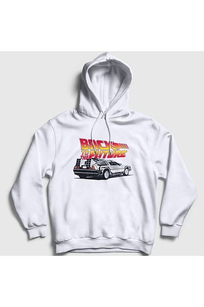 Presmono Unisex White Delorean Ταινία Επιστροφή στο Μέλλον Φούτερ με κουκούλα 243118 ττ