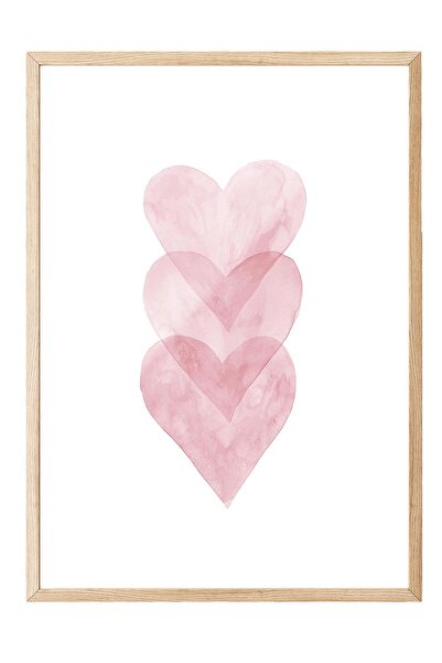 Postifull Tablou înrămat cu inimioare în acuarelă, cadru din lemn și poster, ...