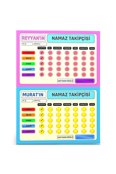 Enine Boyuna Eğitim Namaz Takipçisi İkili (2 Namaz Çizelgesi)