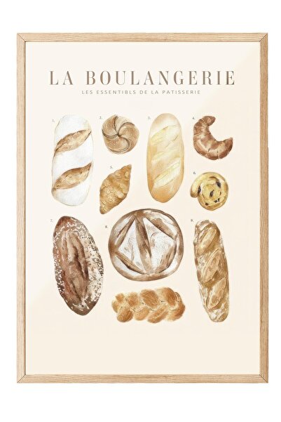 Postifull La Boulangerie No1 Framed Painting, Wooden Frame and Poster, Wall Painting Comfort Series No:108562