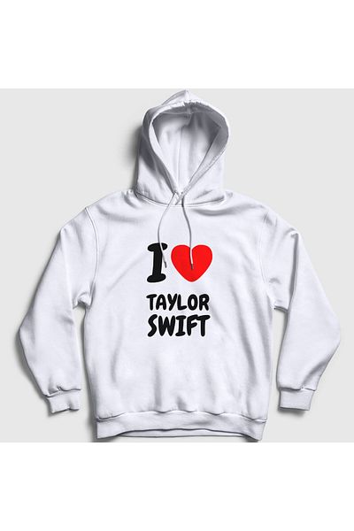 Presmono Unisex Λευκό φούτερ με κουκούλα I Love Taylor Swift 311360 ττ