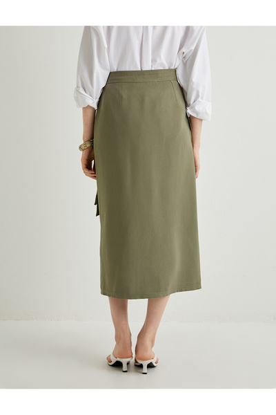 Koton Midi Kargo Etek Cep Detaylı Kemerli Yırtmaçlı