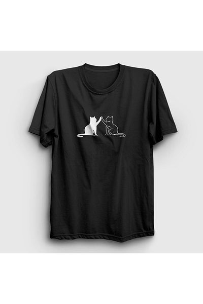 Presmono Unisex Μαύρο και άσπρο μπλουζάκι γάτας 287150 ττ
