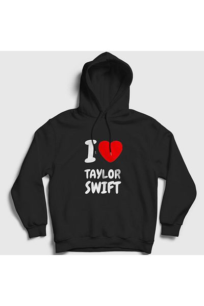 Presmono Unisex Μαύρο φούτερ με κουκούλα I Love Taylor Swift 311360 ττ