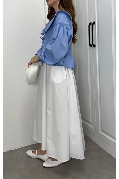 La MatildaLingerie Premium Elastic Waist Pocket Poplin White Skirt