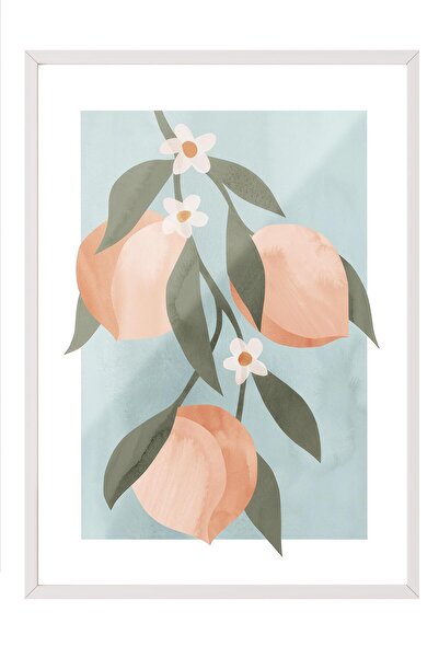 Postifull Abstract Peach Branch Framed Painting, Vertical Wall Painting Comfort Series No:108523