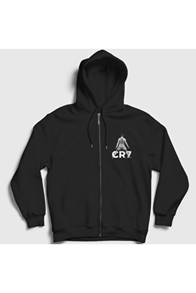 Presmono Unisex Siyah Stance Futbol Cr7 Cristiano Ronaldo Fermuarlı Kapüşonlu Sweatshirt 327253tt
