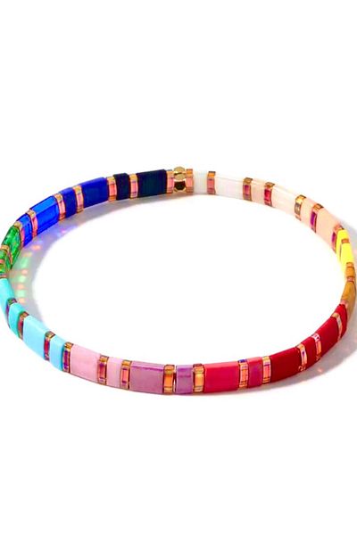 NAZLI TAKILAR Elastic Miyuki Tila Bracelet in Rainbow Colors