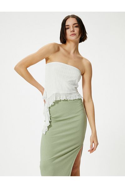 Koton High Waist Ribbed Long Pencil Skirt