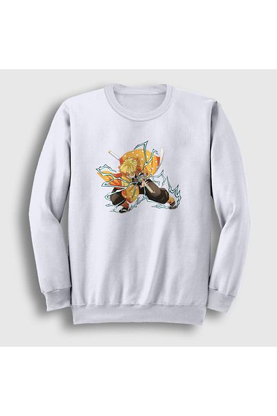 Presmono Unisex Λευκό Zenitsu Anime Demon Slayer Kimetsu No Yaiba Φούτερ 309182 ττ