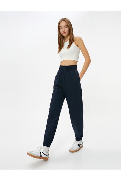 Koton Pantaloni de sport Jogger, talie înaltă, combinație confortabilă, buzunar, amestec de bumbac