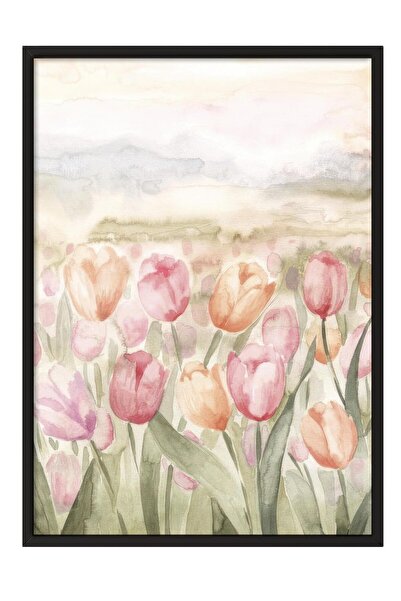 Postifull Watercolor Tulips Framed Painting, Black Frame and Poster, Wall Painting Comfort Series No:108543