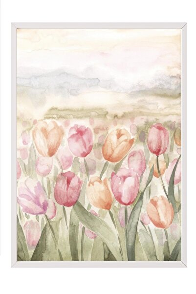 Postifull Watercolor Tulips Framed Painting, White Frame and Poster, Wall Painting Comfort Series No:108543