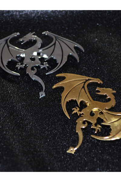 DiceLand Paslanmaz Çelik Yüksek Kalite Ejderha Rozet - Altın Renk