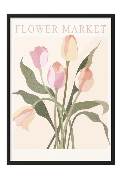Postifull Amsterdam Flower Market Framed Painting, Vertical Wall Painting Comfort Series No:108542