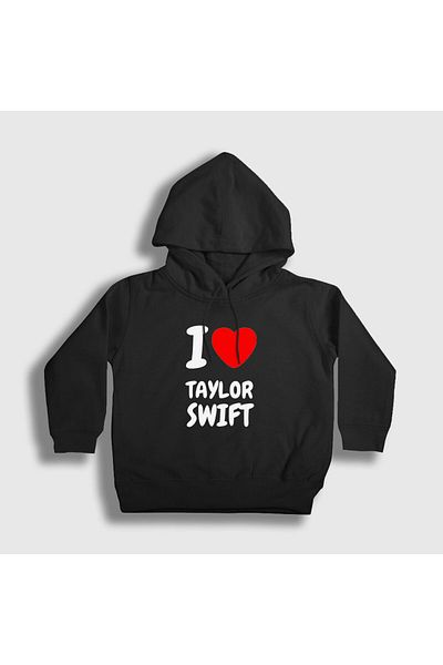 Presmono Унисекс детски черен суитшърт с качулка I Love Taylor Swift 311283tt
