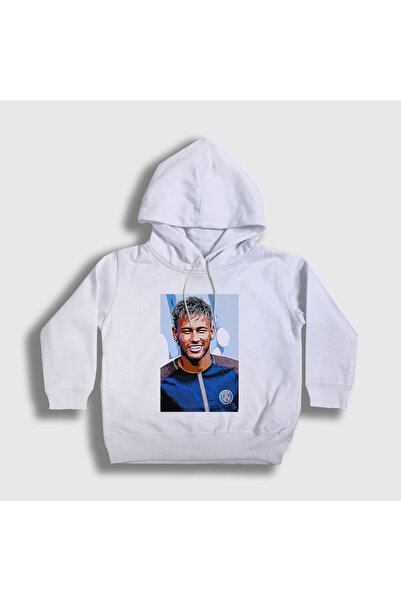 Presmono Unisex Çocuk Beyaz Poster Soccer Futbol Neymar Jr Kapüşonlu Sweatshi...