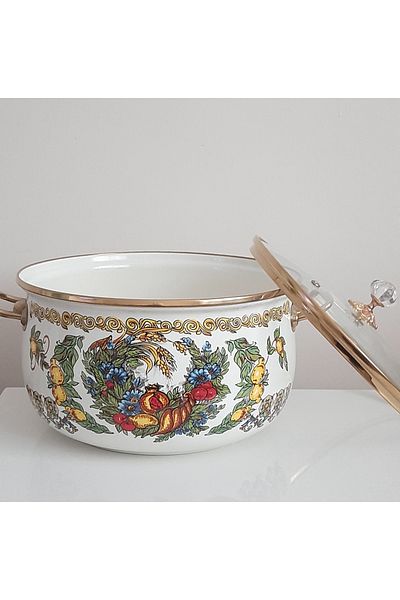 Avşar Enamel House 28 cm 7.5 Liter Fruit Decor Vintage Enamel Cooker