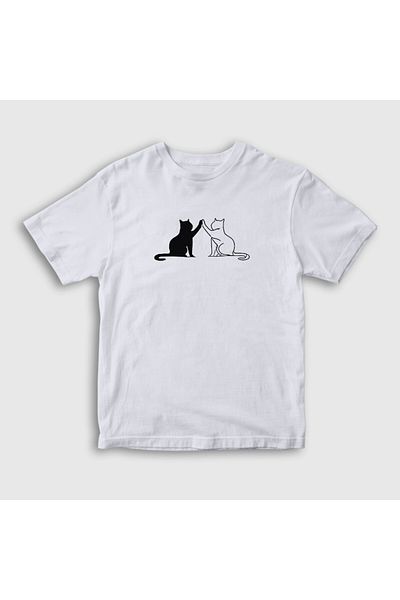 Presmono Tricou unisex pentru copii, alb, alb, negru, pisici, pisici287207tt