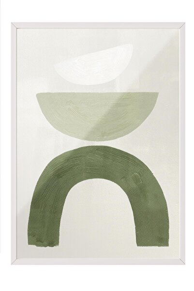 Postifull Green Graphic Shapes No2 Framed Painting, Vertical Wall Painting Comfort Series No:108549