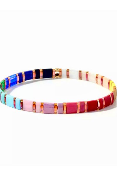 NAZLI TAKILAR Elastic Miyuki Tila Bracelet in Rainbow Colors