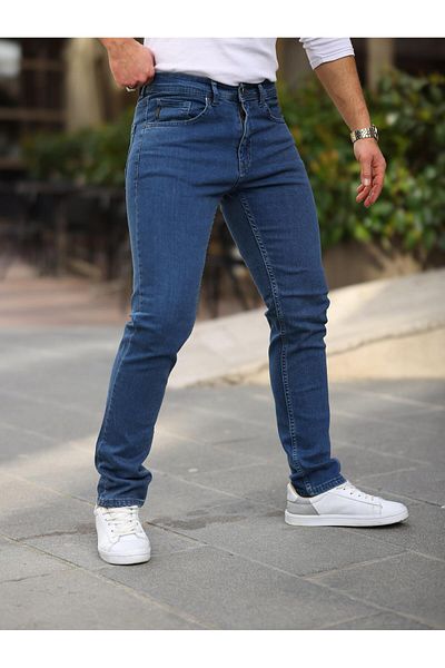 WOWA COMPANY Men's High Waist Loose Cut Pipe Leg Denim Pants Regular Fit Jean