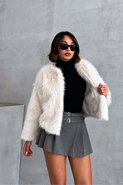 WoolnClyde Γυναικείο Oversize βελούδινο Premium Faux Fur Κοντό παλτό με γιακά