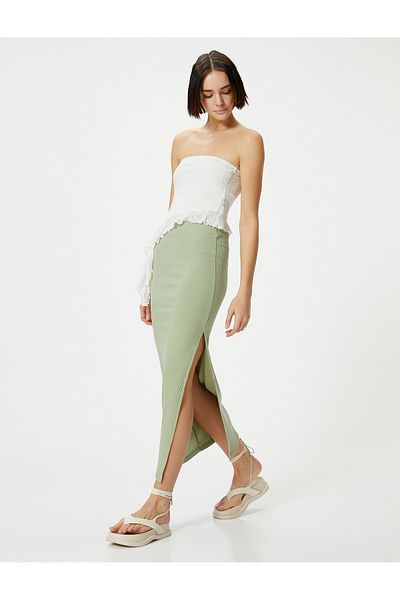 Koton High Waist Ribbed Long Pencil Skirt