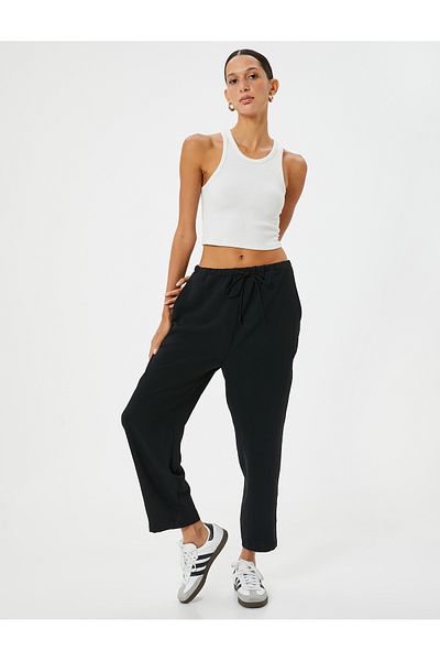Koton High Waist and Pocket Comfortable Aerobin Fabric Trousers