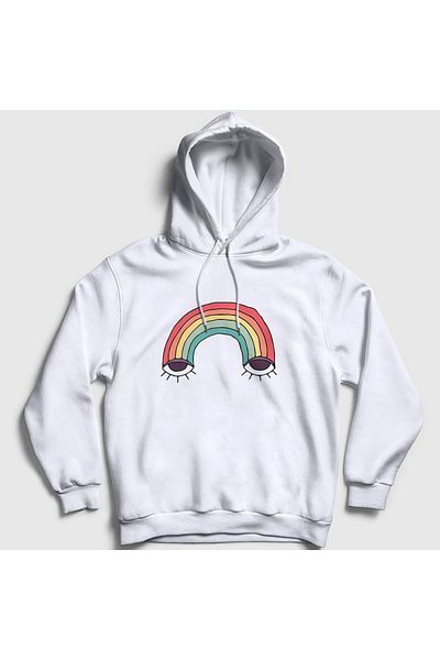 Presmono Λευκό φούτερ Unisex με κουκούλα - Rainbow, Eyes Rainbow 286140 ττ
