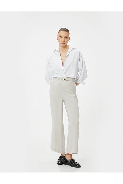 Koton Wide Leg Trousers with Normal Waist Belt and Pockets