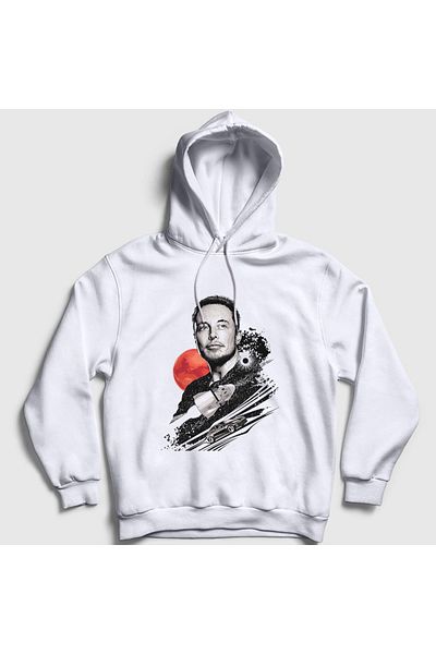 Presmono Φούτερ Unisex White Genius Elon Musk με κουκούλα 333913 ττ