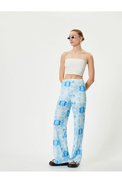 Koton Pantaloni cu picior largi, cu model Tie-Dye, talie normală