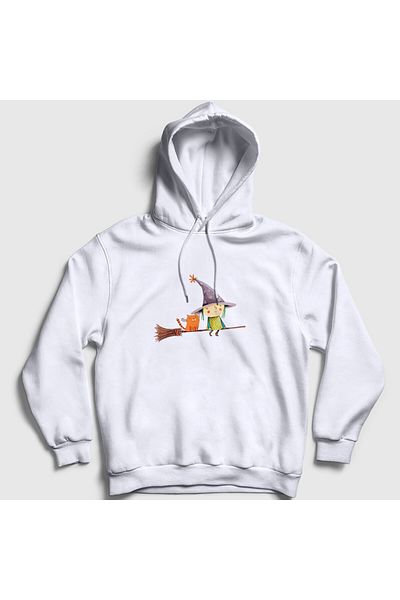 Presmono Φούτερ Unisex Λευκή Γάτα και Μάγισσα με κουκούλα 287568 ττ