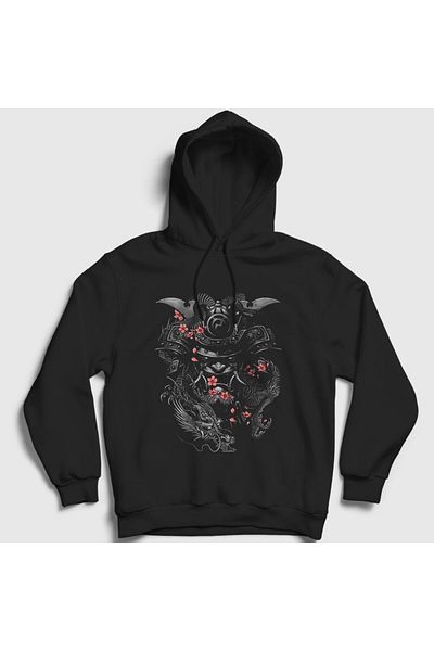 Presmono Унисекс суитшърт с качулка Samurai в черно с цветя 320827tt