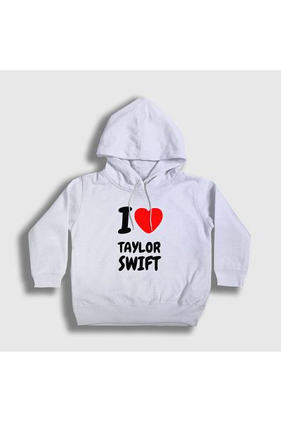 Presmono Унисекс детски бял суитшърт с качулка I Love Taylor Swift 311283tt